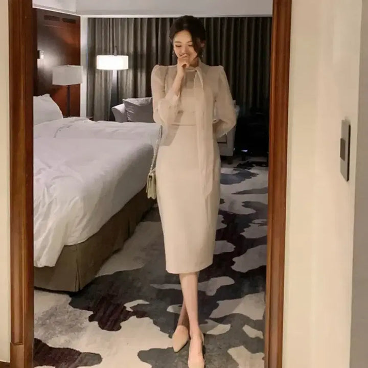 [BUNJANG] Attrangs Tie-Neck Chiffon Dress / 아뜨랑스 타이넥 쉬폰 원피스