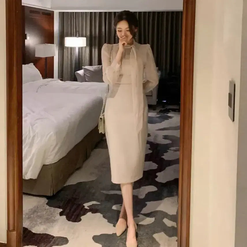 [BUNJANG] Attrangs Tie-Neck Chiffon Dress / 아뜨랑스 타이넥 쉬폰 원피스