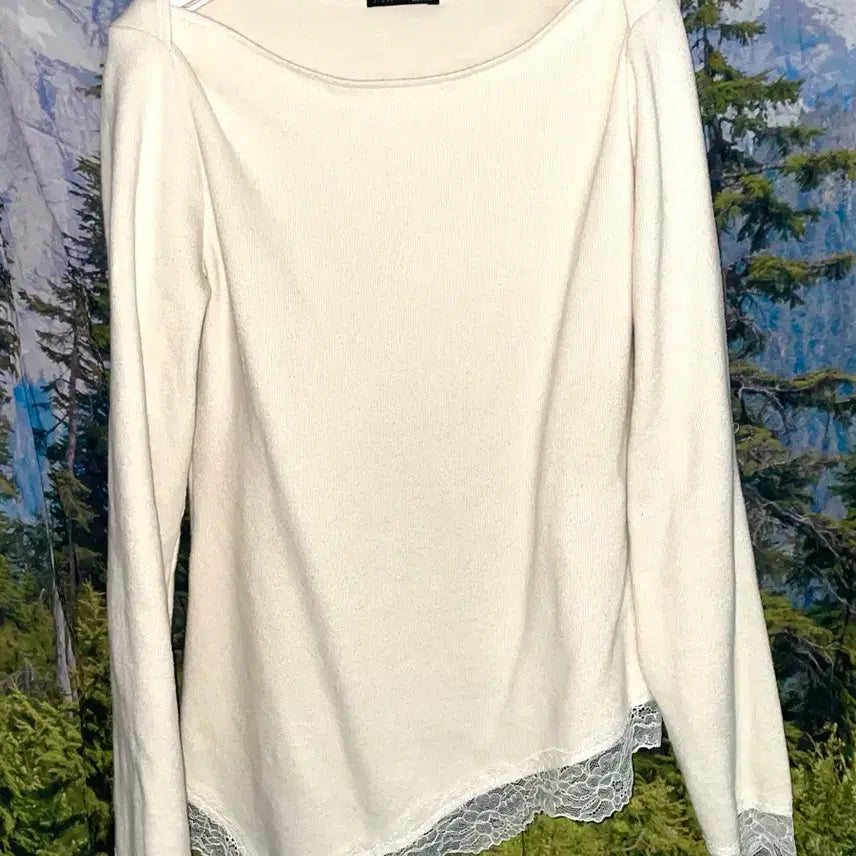[BUNJANG] ZARA Layered Lace Ivory Knit Top / (자라/한번입음) 레이스 레이어드 긴팔 니트 사선 아이보리니트