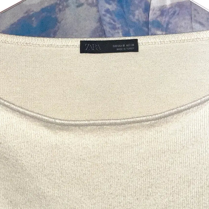 [BUNJANG] ZARA Layered Lace Ivory Knit Top / (자라/한번입음) 레이스 레이어드 긴팔 니트 사선 아이보리니트