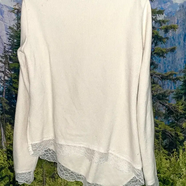 [BUNJANG] ZARA Layered Lace Ivory Knit Top / (자라/한번입음) 레이스 레이어드 긴팔 니트 사선 아이보리니트