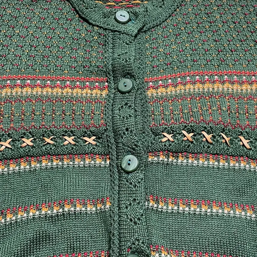 [BUNJANG] CLUB LACROSSE Nordic Pattern Knit Cardigan / JPN 80s~90s 일본 빈티지 레트로 모리걸 노르딕 패턴 니트 가디건