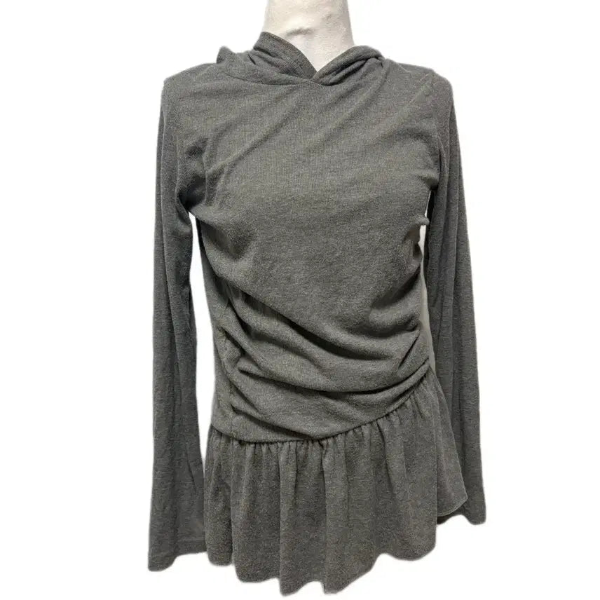 [BUNJANG] Avely Khaki Gray Shirring Long Hoodie / 에이블리 카키 그레이 셔링 롱 후디 옷 판매