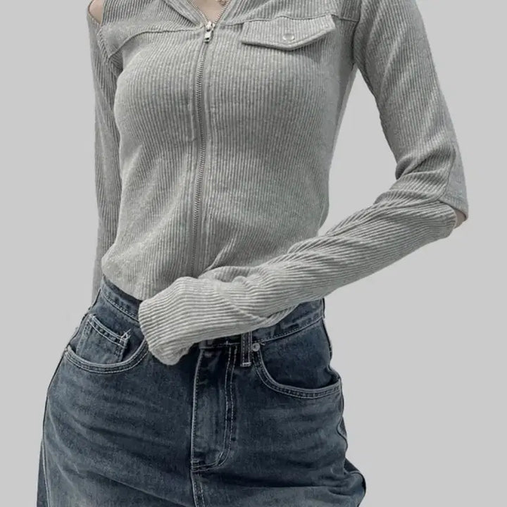 [BUNJANG] Mnem Heff Cutout Warmer Hooded Zip-up Black / 므넴 헤프 컷아웃 워머 후드집업 블랙