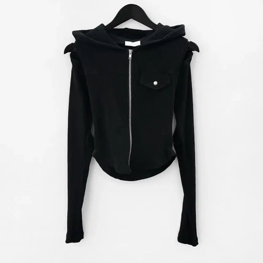 [BUNJANG] Mnem Heff Cutout Warmer Hooded Zip-up Black / 므넴 헤프 컷아웃 워머 후드집업 블랙