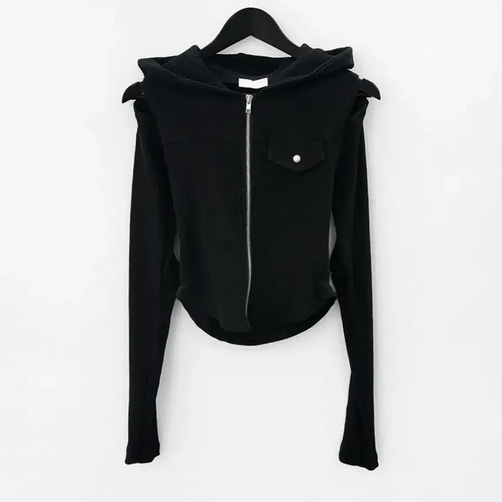[BUNJANG] Mnem Heff Cutout Warmer Hooded Zip-up Black / 므넴 헤프 컷아웃 워머 후드집업 블랙