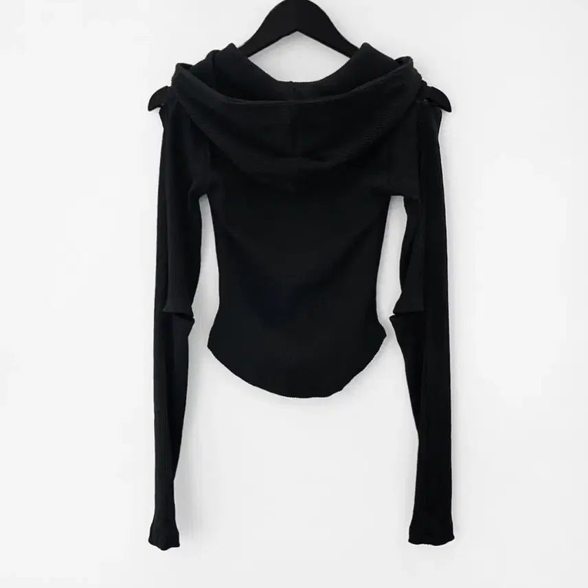 [BUNJANG] Mnem Heff Cutout Warmer Hooded Zip-up Black / 므넴 헤프 컷아웃 워머 후드집업 블랙