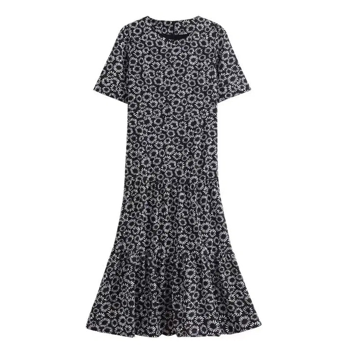 [SOLD OUT] 플라워 패턴 반팔 롱 원피스