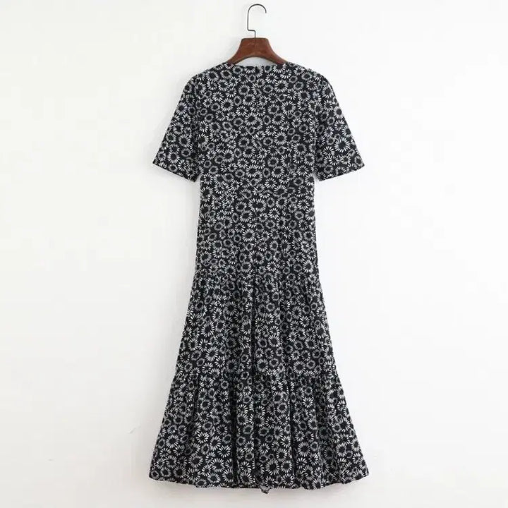 [SOLD OUT] 플라워 패턴 반팔 롱 원피스