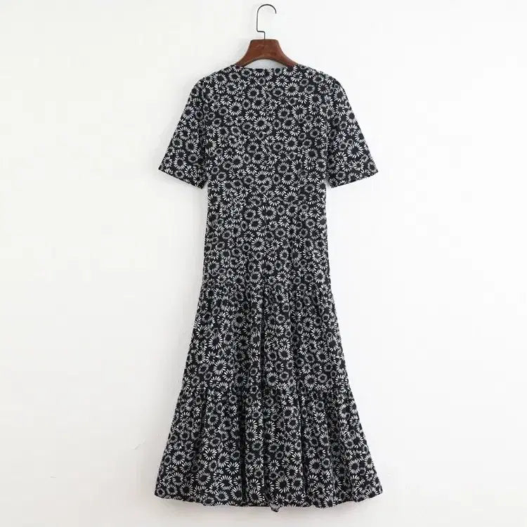 [SOLD OUT] 플라워 패턴 반팔 롱 원피스