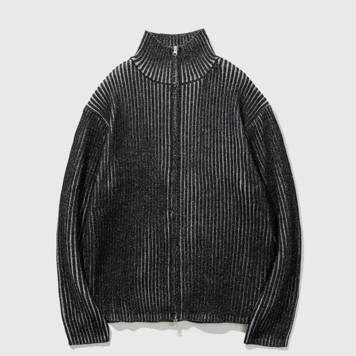 [BUNJANG] Bastic Two-Tone Knit Zip-up - Black/Gray / (L) 바스틱 투 톤 니트 집업_블랙/그레이