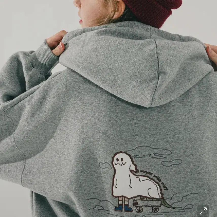 [BUNJANG] Weverse Shop Dino Hoodie Gray / 더블유브이프로젝트 하이드디노 후드 그레이 M 후드티