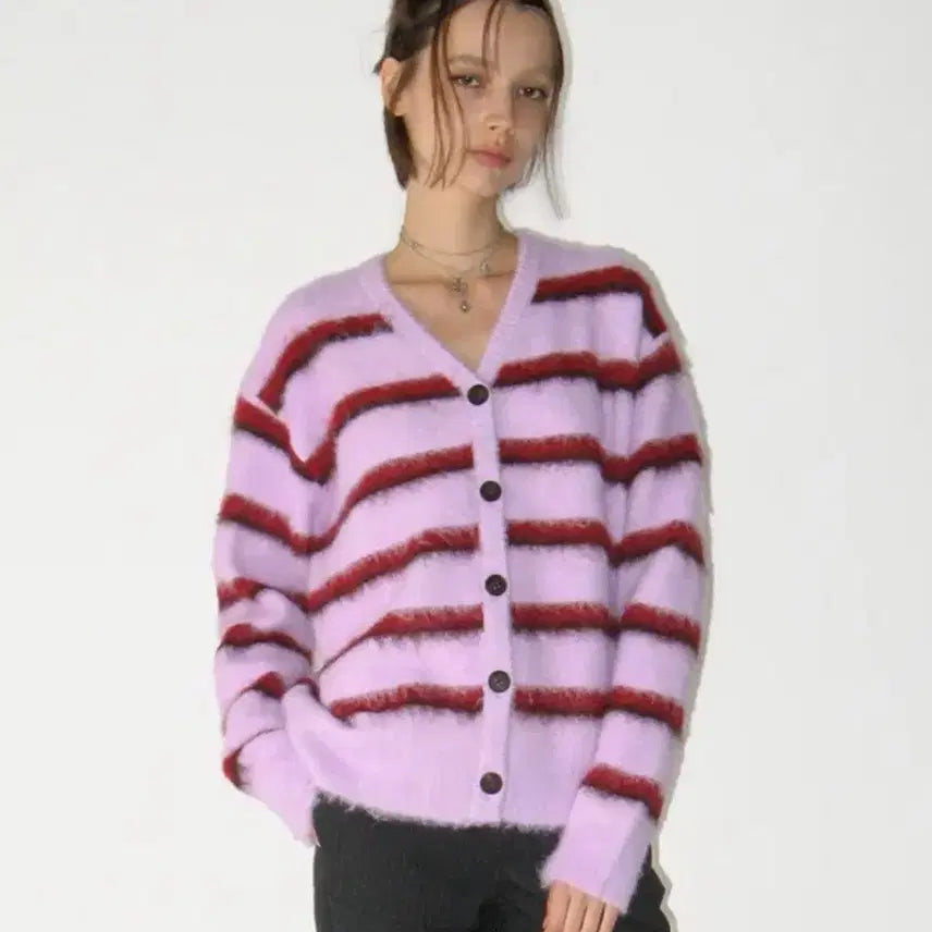 [BUNJANG] Sunburn Project Hairy Oversized Cardigan Purple / 새상품) 썬번프로젝트 헤어리 오버핏 가디건 퍼플