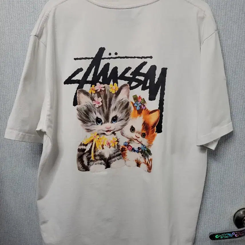 [BUNJANG] Stussy Cat Print T-shirt White / 스투시 고양이 프린팅 반팔 티셔츠 화이트