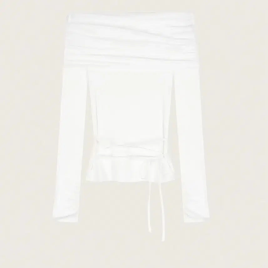 [BUNJANG] Cliché Open Shoulder Sheer Ballet Draped Top, White / 클리시어 오픈숄더 Sheer Ballet Draped Top, White