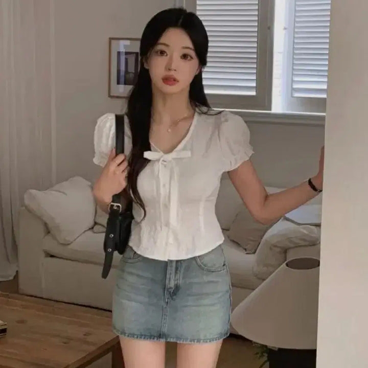 [BUNJANG] Puff Frill Blouse / 퍼프 프릴 블라우스