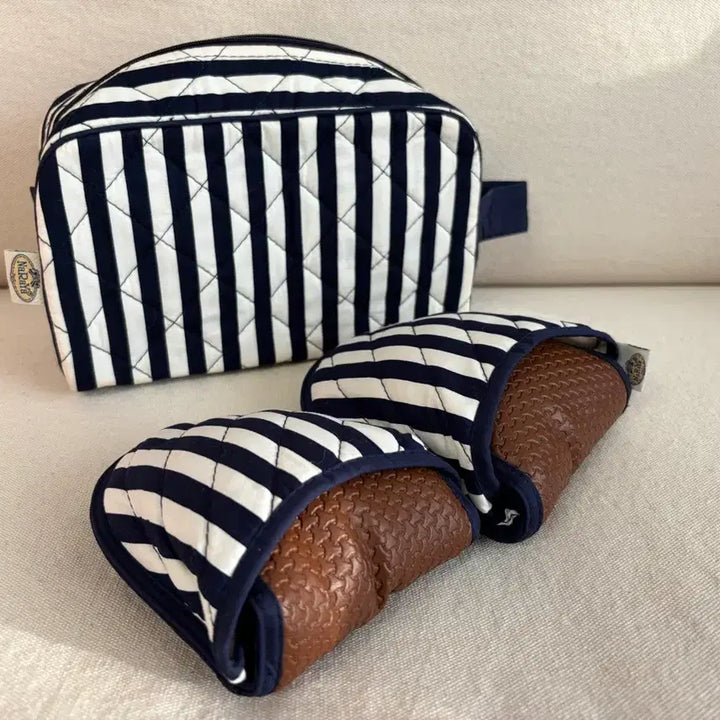 [BUNJANG] Naraya Stripe Pouch & Slipper Set / 나라야 스트라이프 파우치 & 슬리퍼 세트