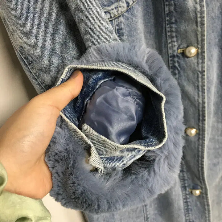 [BUNJANG] O!Z Sec PERTRIMING Pearl Denim Jacket / 오즈세컨 퍼트리밍 진주 데님 자켓