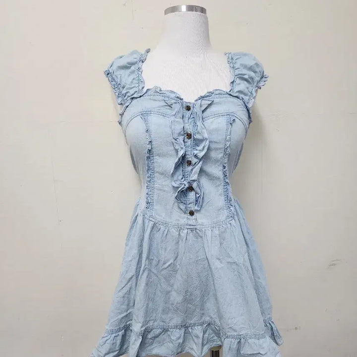 [BUNJANG] Axis Farm Denim Frill Mini Dress / 엑시즈팜 데님 프릴 미니원피스