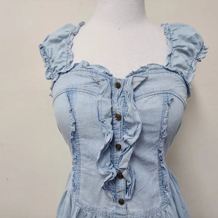 [BUNJANG] Axis Farm Denim Frill Mini Dress / 엑시즈팜 데님 프릴 미니원피스