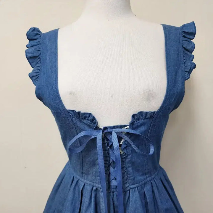 [BUNJANG] Lolita Cherry Denim Corset Dress / 로리타 체리 데님 코르셋여밈 원피스