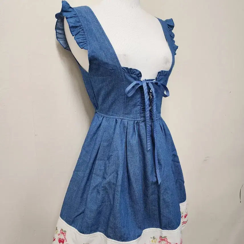 [BUNJANG] Lolita Cherry Denim Corset Dress / 로리타 체리 데님 코르셋여밈 원피스