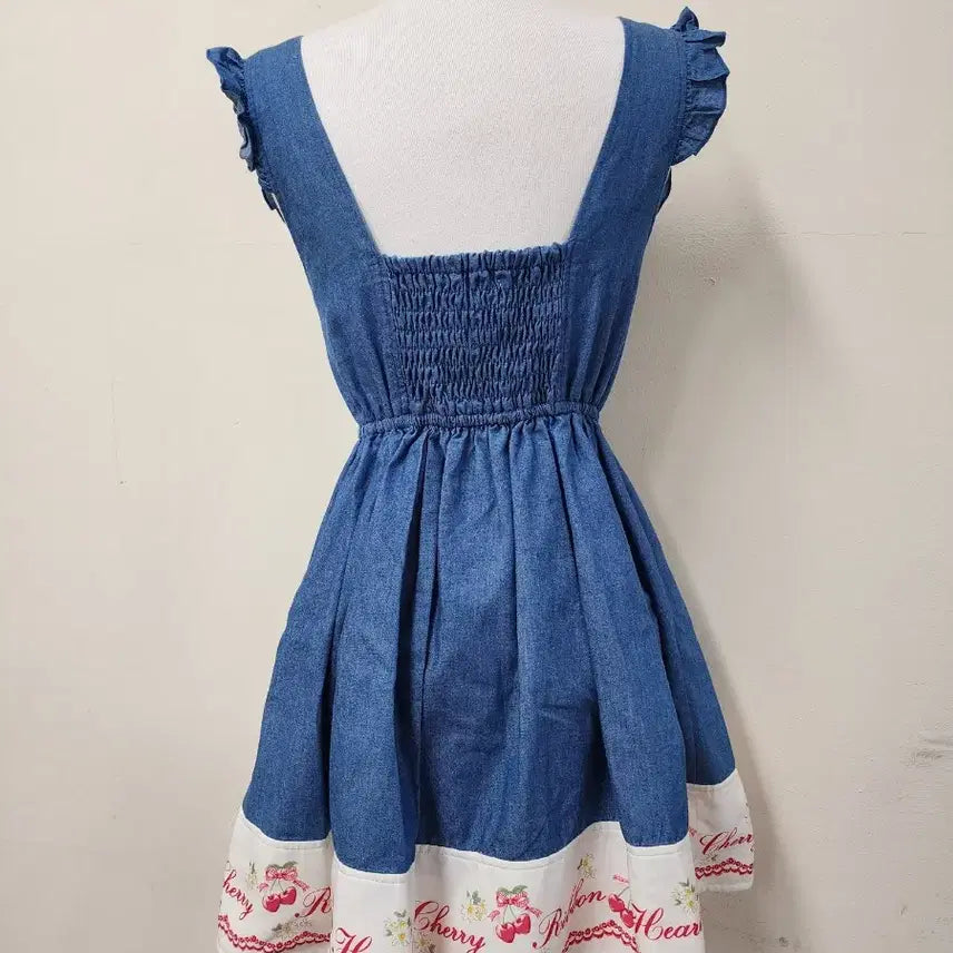 [BUNJANG] Lolita Cherry Denim Corset Dress / 로리타 체리 데님 코르셋여밈 원피스