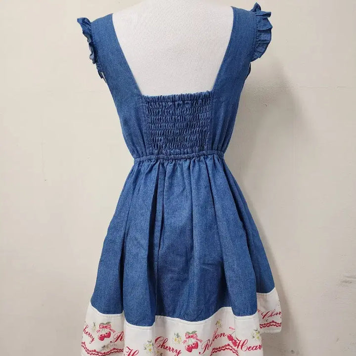 [BUNJANG] Lolita Cherry Denim Corset Dress / 로리타 체리 데님 코르셋여밈 원피스