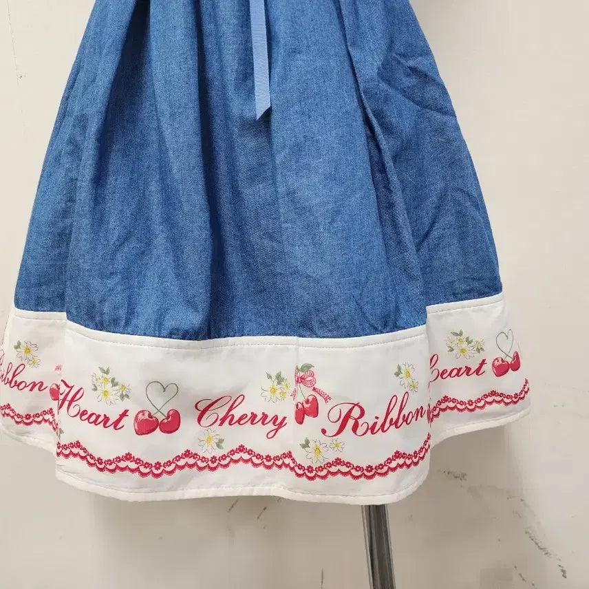 [BUNJANG] Lolita Cherry Denim Corset Dress / 로리타 체리 데님 코르셋여밈 원피스