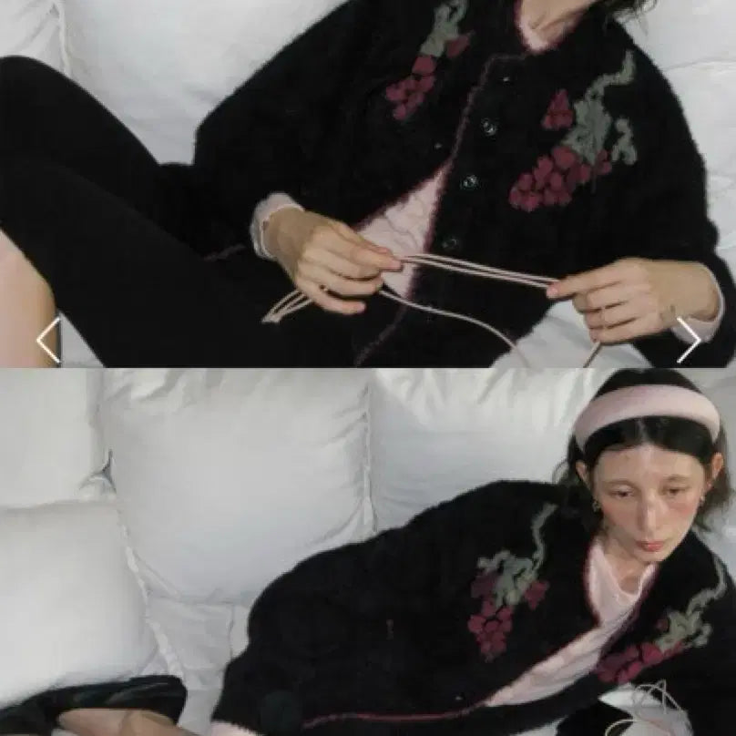 [SOLD OUT] 시눈sinoon핸드메이드 그레이프 포도 헤어리가디건 블랙 빈티지모리걸