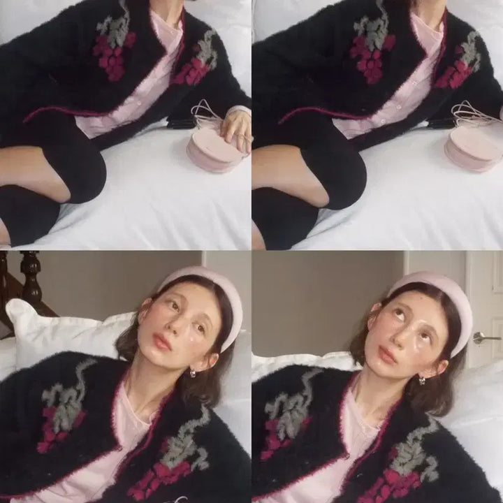 [SOLD OUT] 시눈sinoon핸드메이드 그레이프 포도 헤어리가디건 블랙 빈티지모리걸