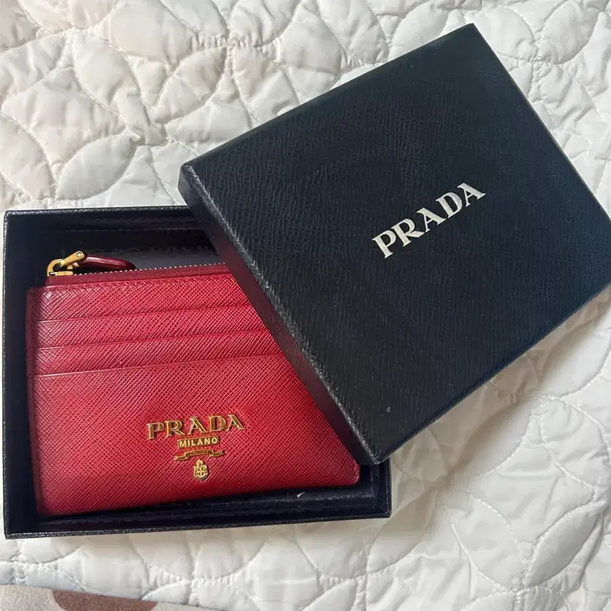 [BUNJANG] Prada Vitello Leather Slim Zipper Card Holder / 프라다 카드지갑 비텔로 가죽 슬림 지퍼 명함지갑 여성