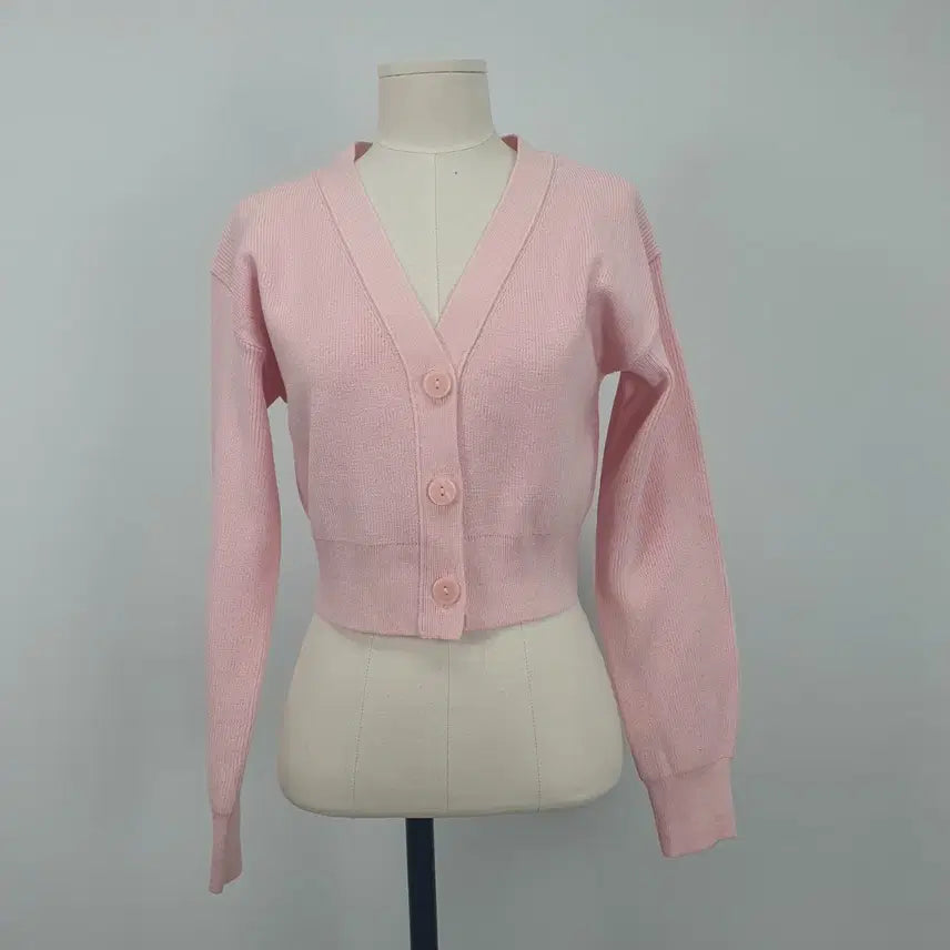 [BUNJANG] GU Pink Crop Knit Cardigan / 1138.GU 핑크 크롭 니트 가디건