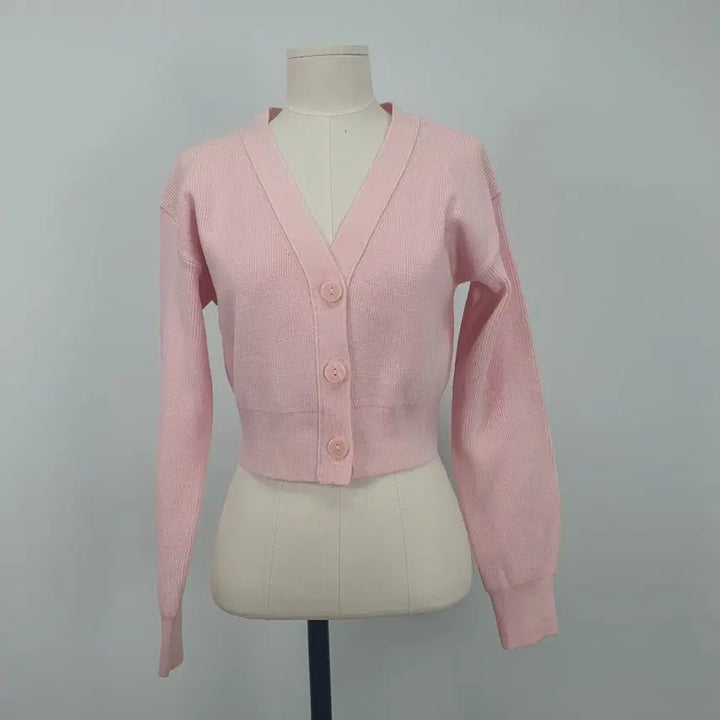[BUNJANG] GU Pink Crop Knit Cardigan / 1138.GU 핑크 크롭 니트 가디건