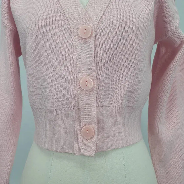 [BUNJANG] GU Pink Crop Knit Cardigan / 1138.GU 핑크 크롭 니트 가디건