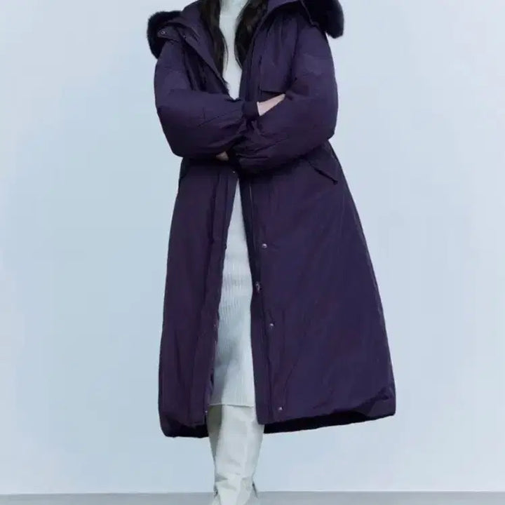 [BUNJANG] Purple Goose Down Fur Parka (Size 55) / 폭스퍼 야상 구스다운 퍼플 55