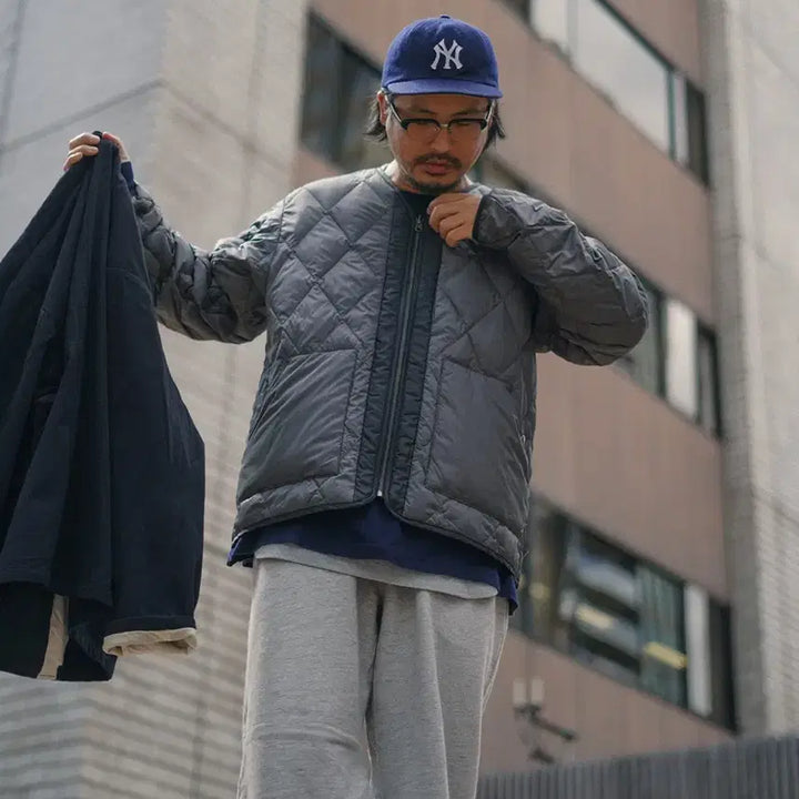 [BUNJANG] The North Face Purple Label Plas Field Down Cardigan - Grey, Size M / 노스페이스 퍼플라벨 Plas 필드 다운 가디건 M