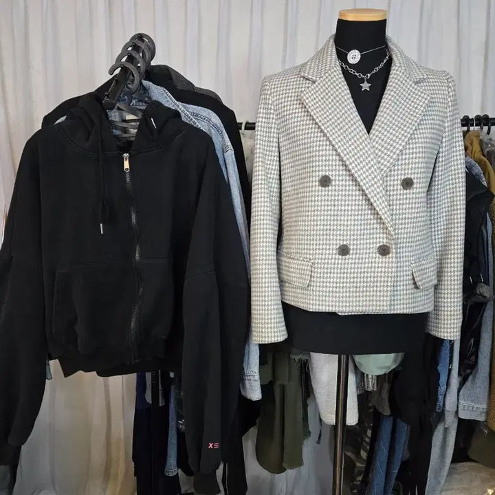 [BUNJANG] Houndstooth Double Button Jacket (Size 55/66) / 하운드투스 더블 버튼 자켓(55.정66)