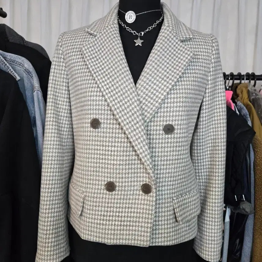 [BUNJANG] Houndstooth Double Button Jacket (Size 55/66) / 하운드투스 더블 버튼 자켓(55.정66)