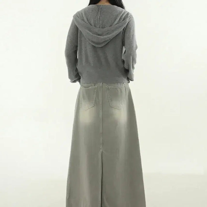 [BUNJANG] Beige Gray Denim Long Skirt / 베이지그레이 데님 밴딩 롱스커트 청치마
