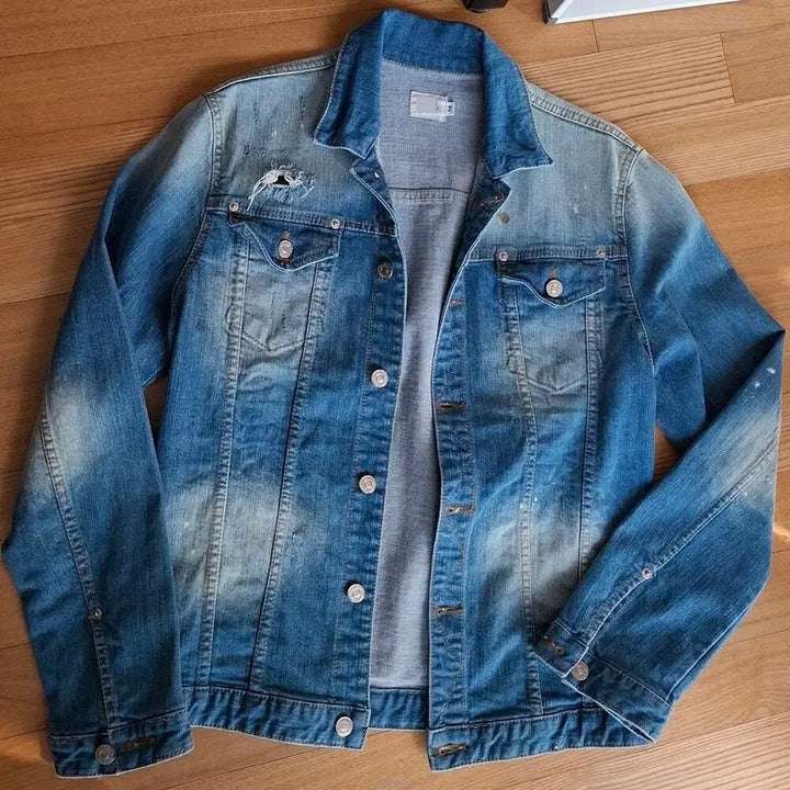 [BUNJANG] Hand-Painted Vintage Denim Jacket / 새상품 빈티지 데미지 스판 핸드페인팅 청자켓