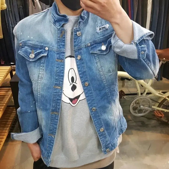 [BUNJANG] Hand-Painted Vintage Denim Jacket / 새상품 빈티지 데미지 스판 핸드페인팅 청자켓