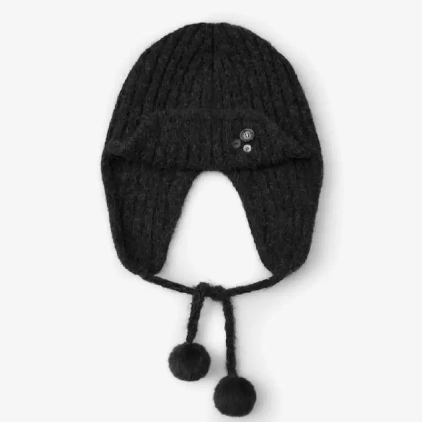 [BUNJANG] AEAE Button Knit Trooper Beanie - Black / 에이이에이이 버튼 니트 트루퍼 비니_블랙