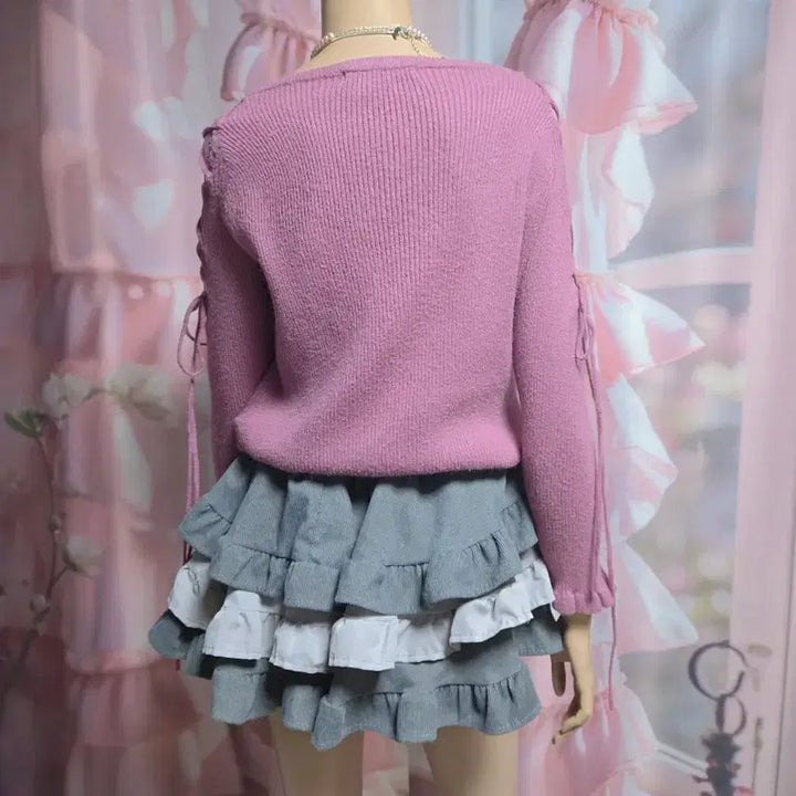 [BUNJANG] MAJESTIC LEGON Lace Shoulder Lace-up Knit Top / 스나계 니트 MAJESTIC LEGON 회보라 레이스숄더 레이스업 니트