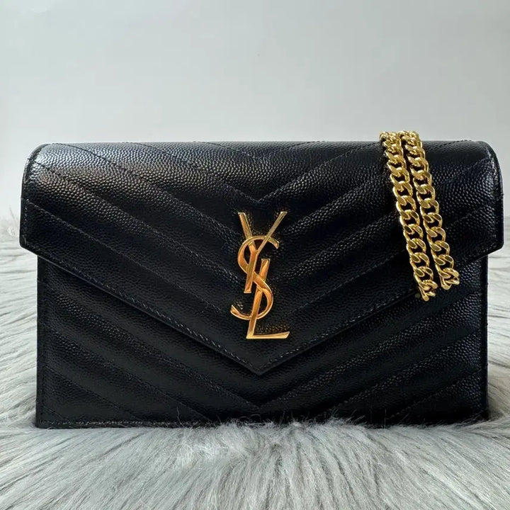 [BUNJANG] Saint Laurent Monogram Matelassé Chain Crossbody Bag / 생로랑 모노그램 엔벨로프 woc 마틀라세 체인 크로스백 금장 숄더백