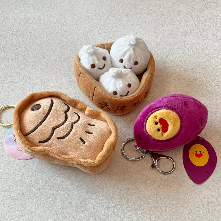 [BUNJANG] Food Doll Keyring Bundle Set / (3종 일괄) 붕어빵 고구마 딤섬 만두 음식 인형 키링