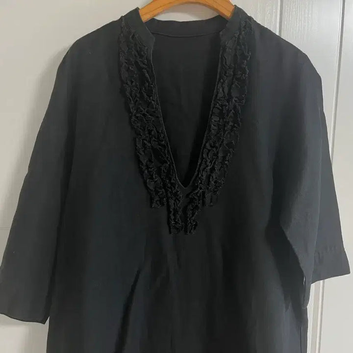 [BUNJANG] Vintage Black V-Neck Half-Sleeve Midi Dress / (일본 수입 빈티지)블랙 원피스 브이넥 반팔 5부소매