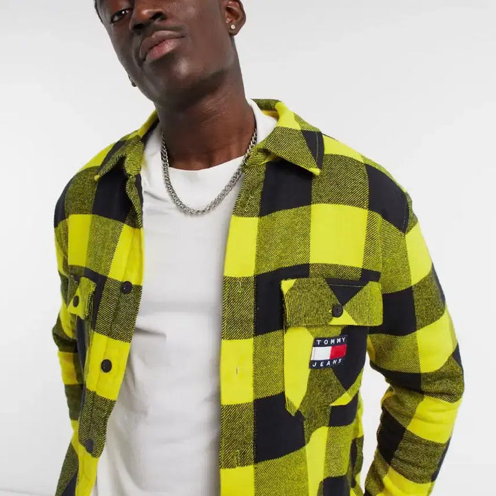 [BUNJANG] Tommy Hilfiger Flannel Sherpa Lined Shirt Jacket / 타미힐피거 타미진 플란넬 양털 셔츠 남방 자켓 오버핏