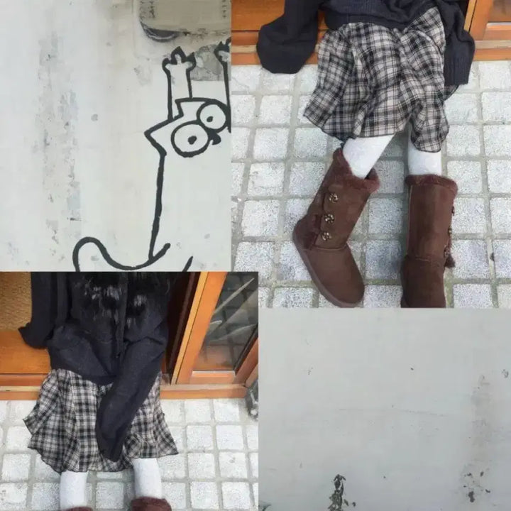 [BUNJANG] Moraehouse Layered Check Skirt Beige / 환연서경착용) 모래하우스 레이어드 훌 체크 스커트 베이지