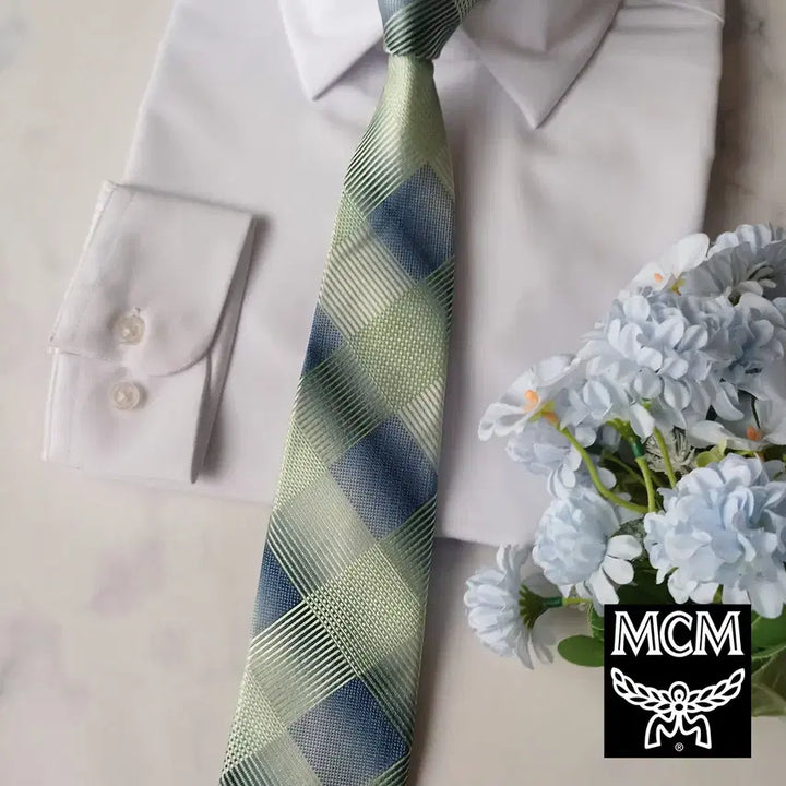 [BUNJANG] MCM Silk Mint Check Pattern Tie 8.2cm / 엠씨엠 실크 민트 체크 패턴 넥타이 8.2cm A+등급 A19637